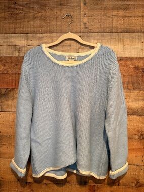 L.L. Bean Light Blue Crewneck Sweater with Cream Trim